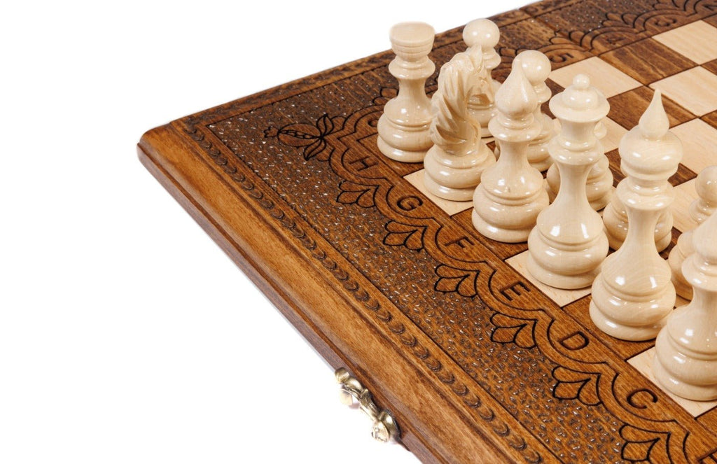 Classical Carved Wooden Chess Set & Backgammon 40 cm | 15.6" - Unumperfectus
