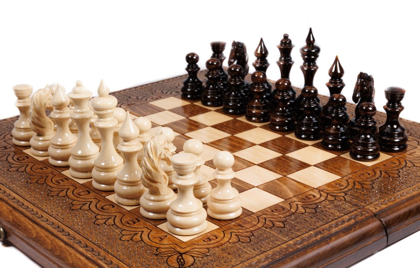 Handcrafted wooden chess set classic Armenian themed craftsmanship