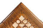 Classical Carved chess and backgammon set - close-up of the playing squares