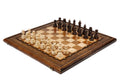 Wooden chess set with stippled border, scalloped inner frame and brass accents in dark beech wood — by Hrachya Ohanyan