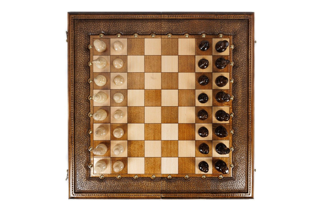 Wooden Carved Chess Board & Backgammon 60 cm | 23.6" - Unumperfectus