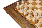 Carved chess and backgammon set - corner detail of the board