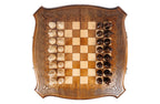 Carved Chess chess and backgammon set - chess pieces set up for play