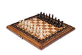 Wooden chess set with open lattice braid border and brass accents in beech wood — by Hrachya Ohanyan