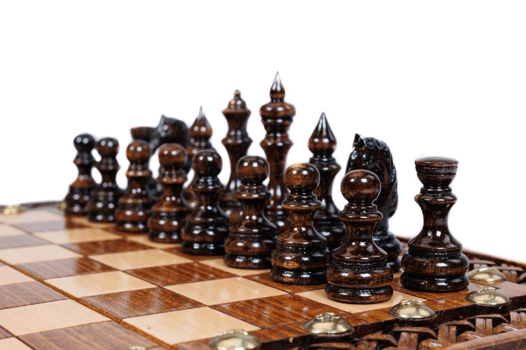 Wooden Carved Chess Set & Backgammon 30 cm | 11.8" - Unumperfectus