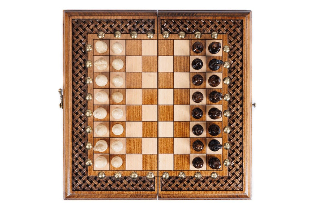Wooden Carved Chess Set & Backgammon 30 cm | 11.8" - Unumperfectus