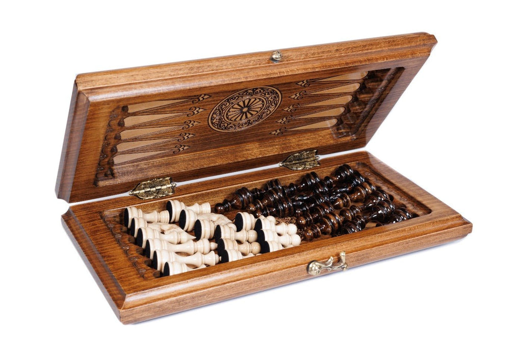 Wooden Carved Chess Set & Backgammon 30 cm | 11.8" - Unumperfectus