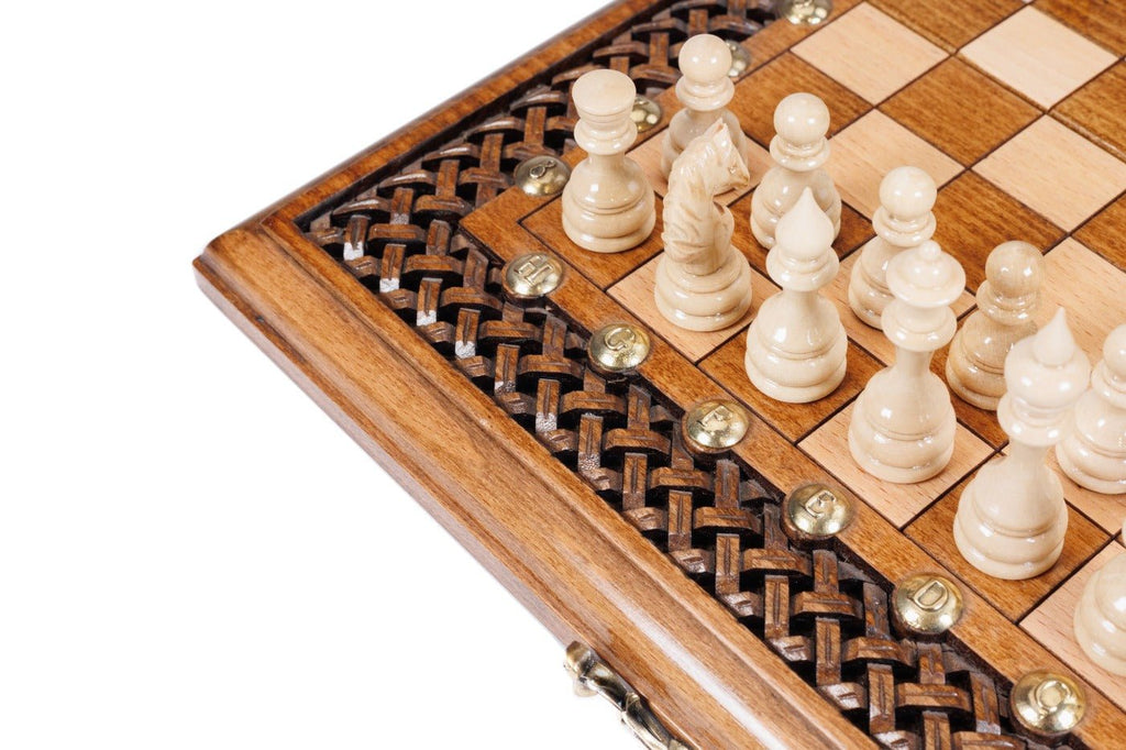 Wooden Carved Chess Set & Backgammon 30 cm | 11.8" - Unumperfectus