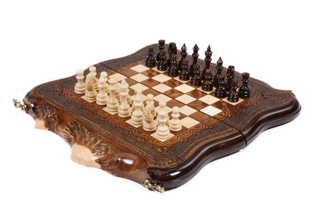 Luxury Armenian wooden chess set with Mount Ararat outline wooden chess board