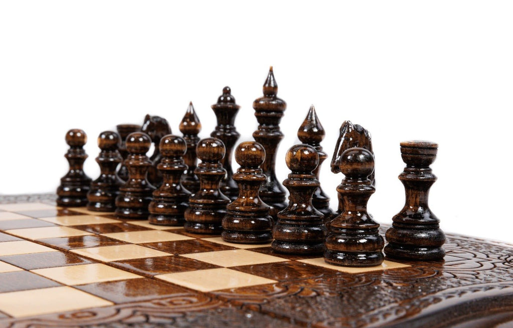 Wooden Carved Chess Set & Backgammon 30 cm | 11.8" - Unumperfectus