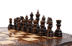 Carved chess and backgammon set - corner detail of the board