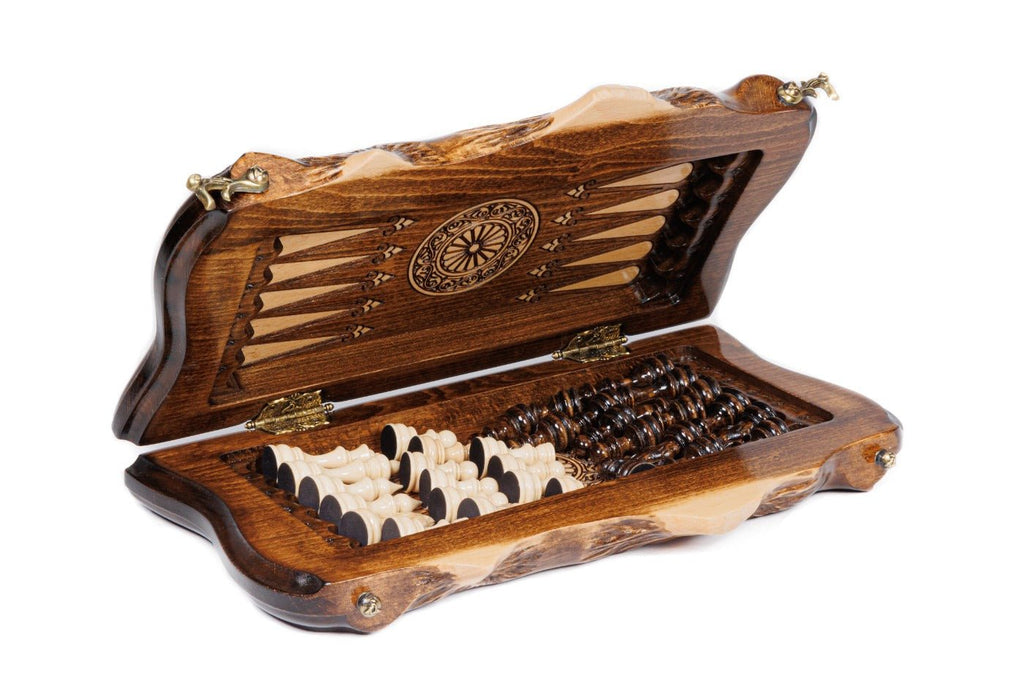 Wooden Carved Chess Set & Backgammon 30 cm | 11.8" - Unumperfectus
