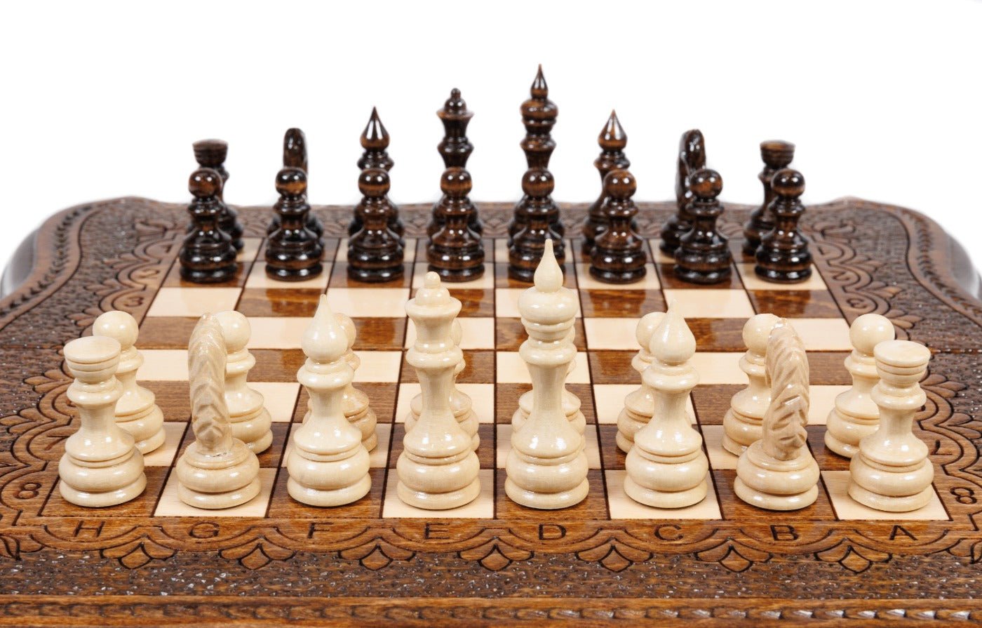 Wooden Carved Chess Set & Backgammon 30 cm | 11.8" - Unumperfectus