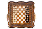 Carved chess and backgammon set - side profile of the board