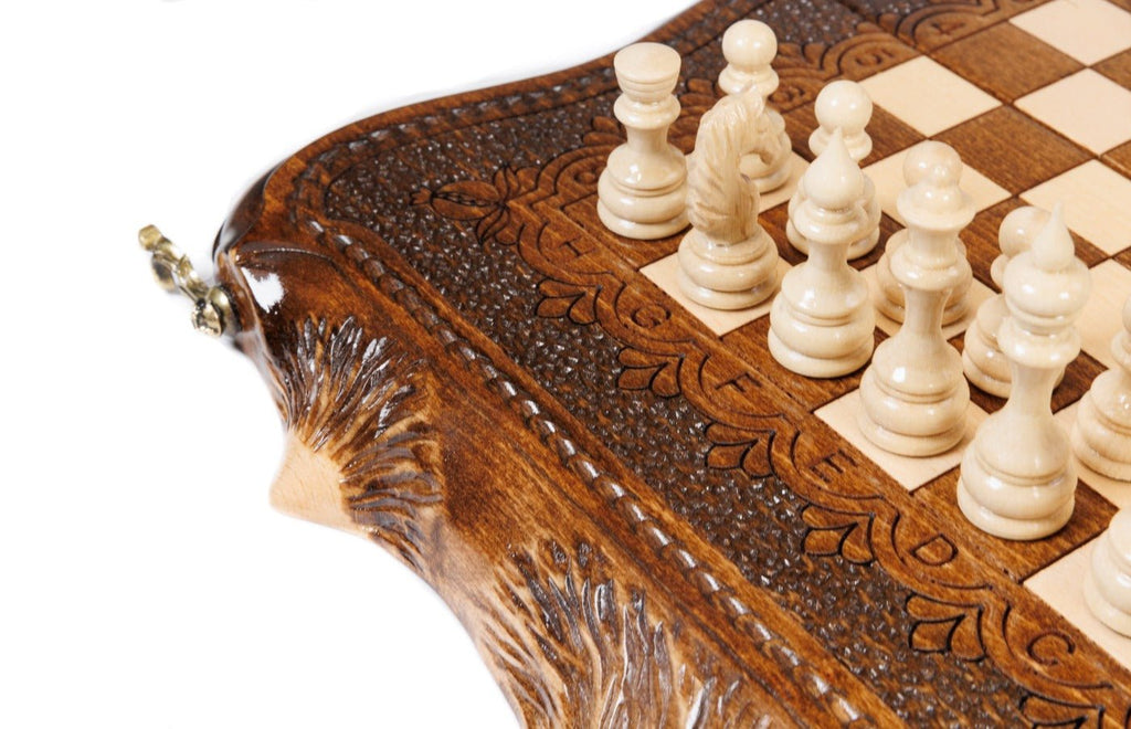Wooden Carved Chess Set & Backgammon 30 cm | 11.8" - Unumperfectus