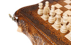 Carved chess and backgammon set - top-down view of the board