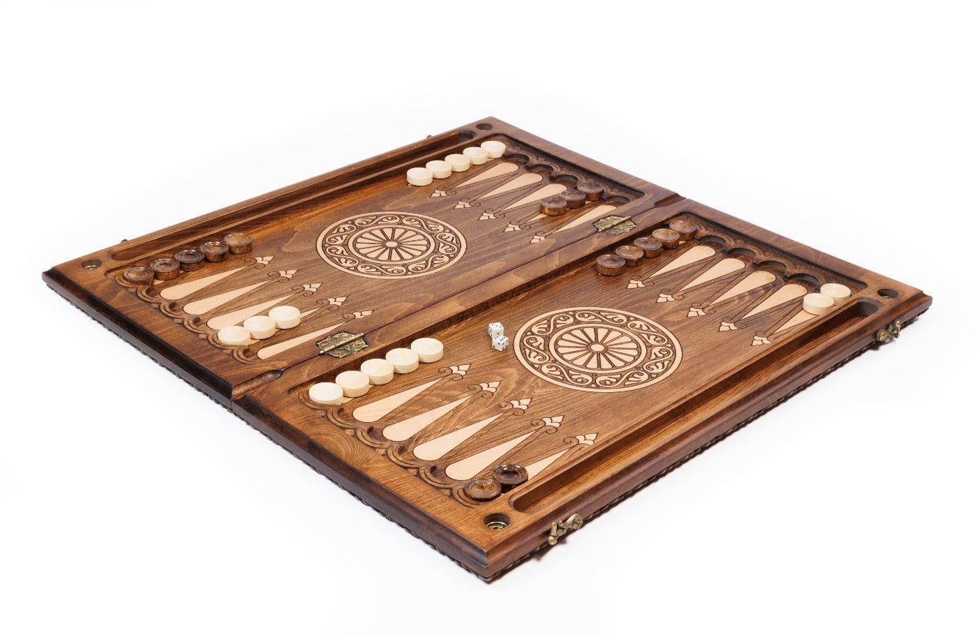 Premium handcrafted wooden backgammon board cultural fruit motif artwork