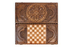 Pomegranate Grapes backgammon board - close-up of the carved design