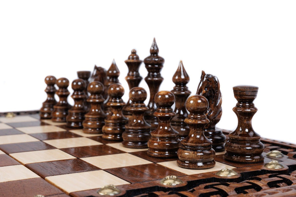 Wooden Carved Chess Board & Backgammon 40 cm | 15.7" - Unumperfectus