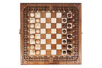 Carved chess and backgammon set - chess pieces set up for play