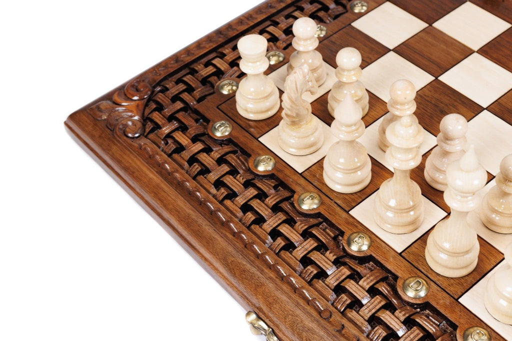 Wooden Carved Chess Board & Backgammon 40 cm | 15.7" - Unumperfectus