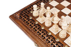 Carved chess and backgammon set - close-up of the playing squares