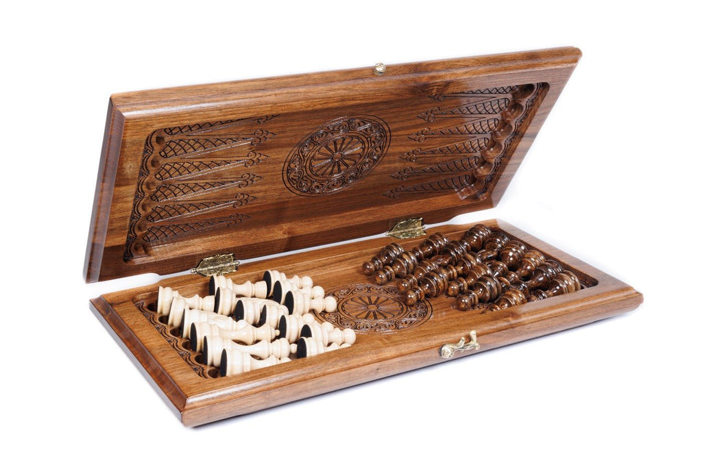 Wooden Carved Chess Board & Backgammon 40 cm | 15.7" - Unumperfectus