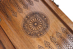 Carved chess and backgammon set - chess pieces set up for play