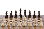 Armenian Pomegranate Grape Vine chess and backgammon set - chess pieces set up for play