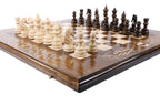 Handcrafted Armenian chess board and backgammon set with engraved Armenia lettering and cultural corner motifs