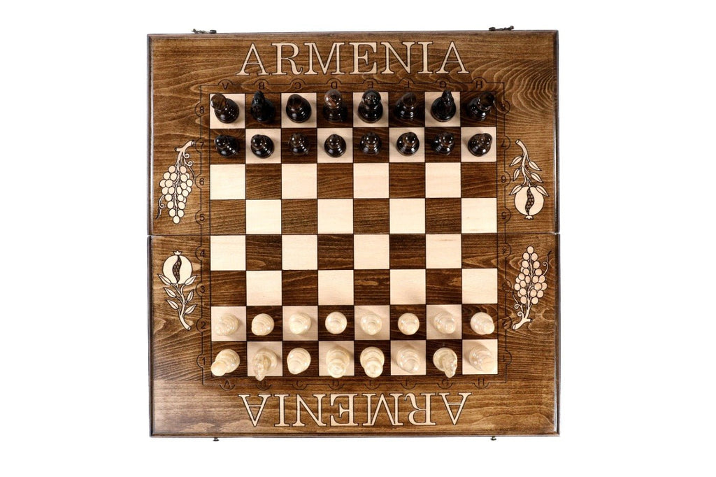 Armenian Wooden Chess Set & Backgammon Pomegranate & Grape Vine 60 cm | 23.6" - Unumperfectus