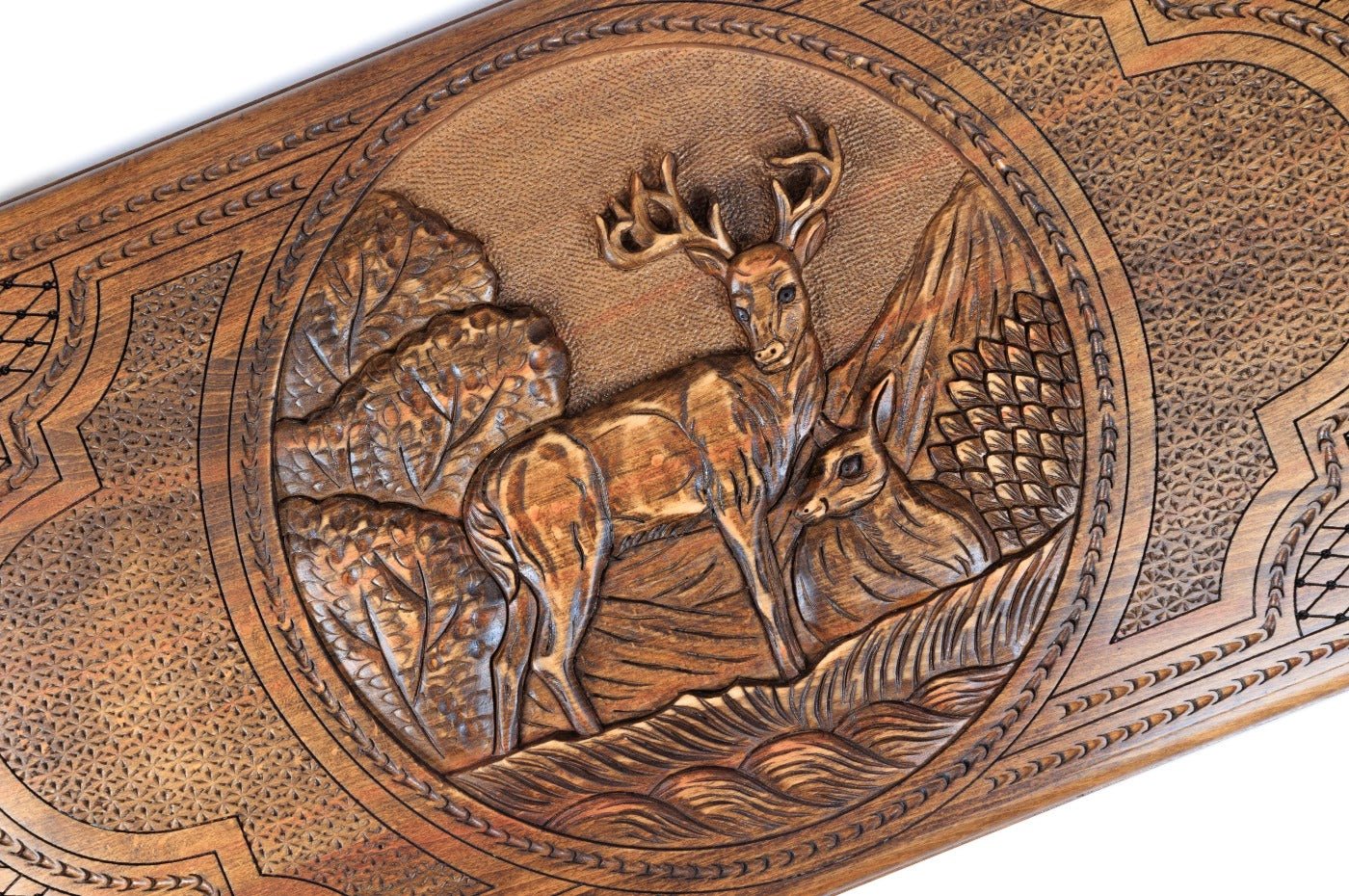 Luxury backgammon board with deer artistic wooden craftsmanship
