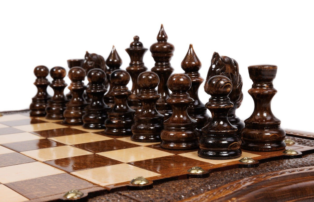 Wooden Chess Set With Carvings 50 cm / 19.7" - Unumperfectus