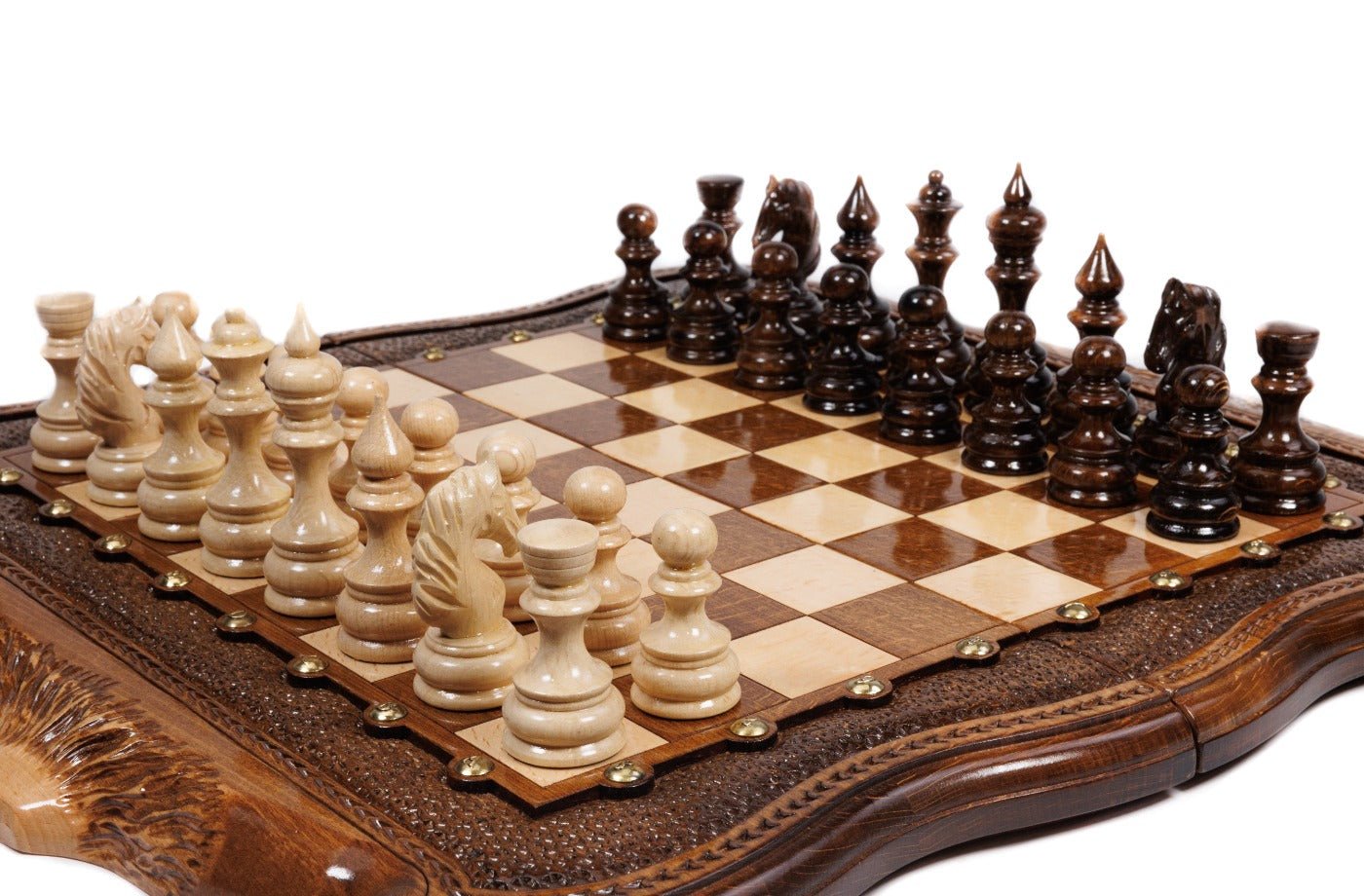 Handcrafted wooden chess board Armenian themed craftsmanship