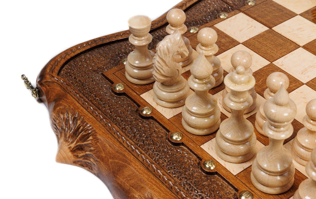 Wooden Chess Set With Carvings 50 cm / 19.7" - Unumperfectus