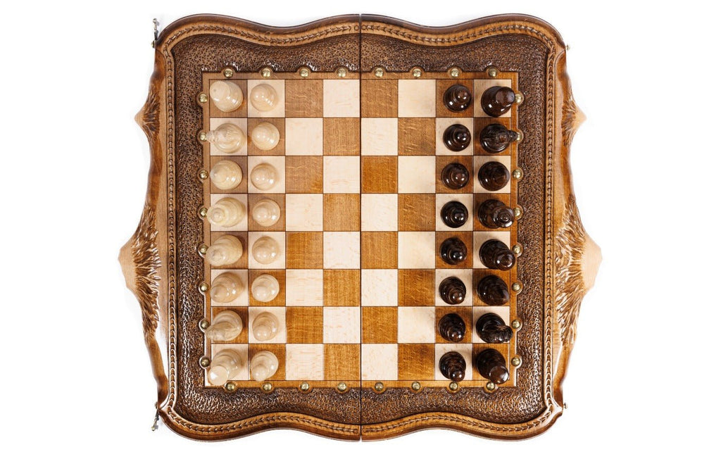 Wooden Chess Set With Carvings 50 cm / 19.7" - Unumperfectus