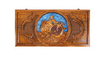 Pomegranate Blue Epoxy backgammon set - close-up of the carved design