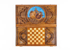 Pomegranate Blue Epoxy backgammon set - open board ready for play