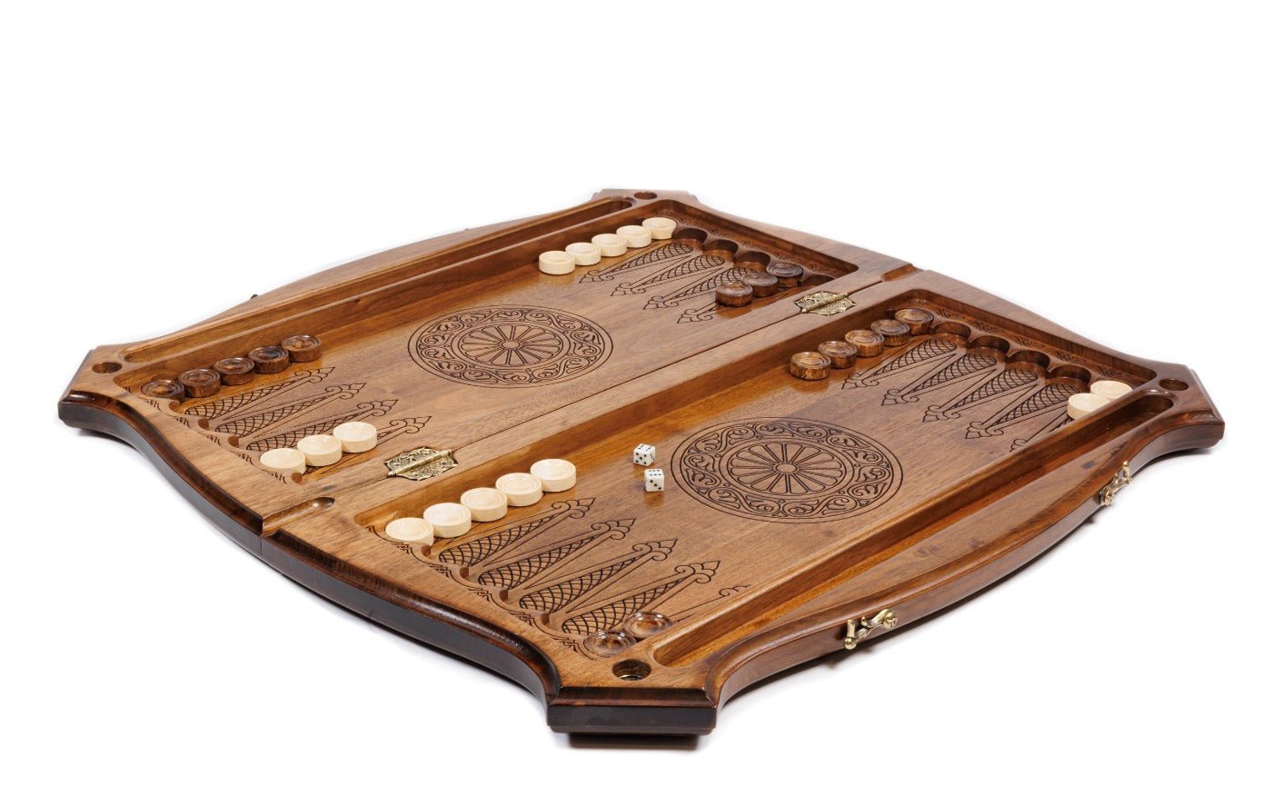 Premium luxury wooden chess board with ornamental Armenian artwork