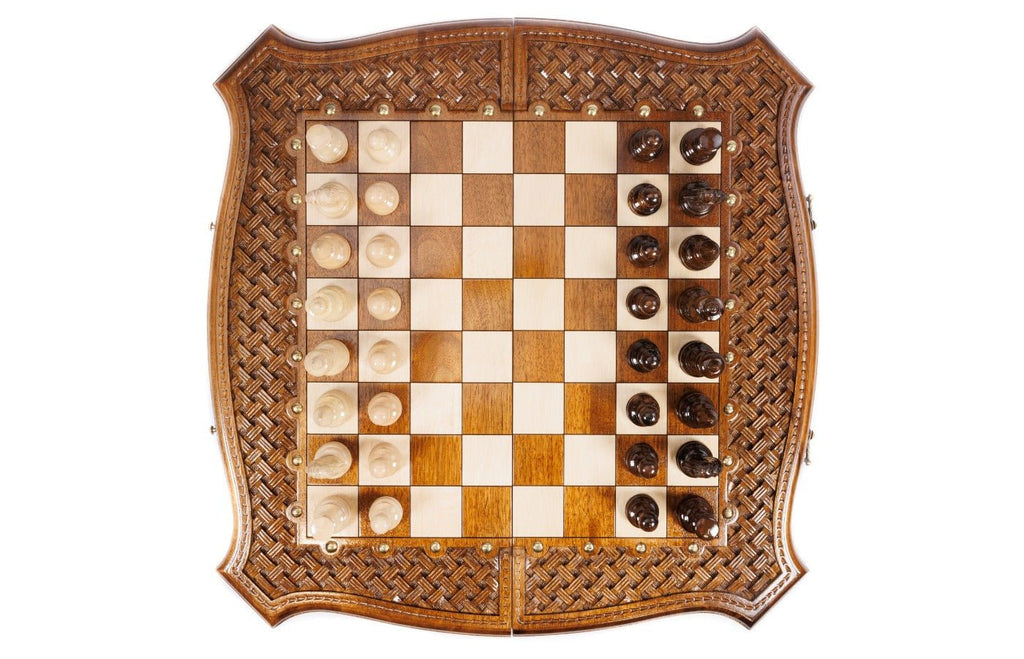Ornamental Carved Wooden Chess Set & Backgammon 60 cm | 24.7" - Unumperfectus