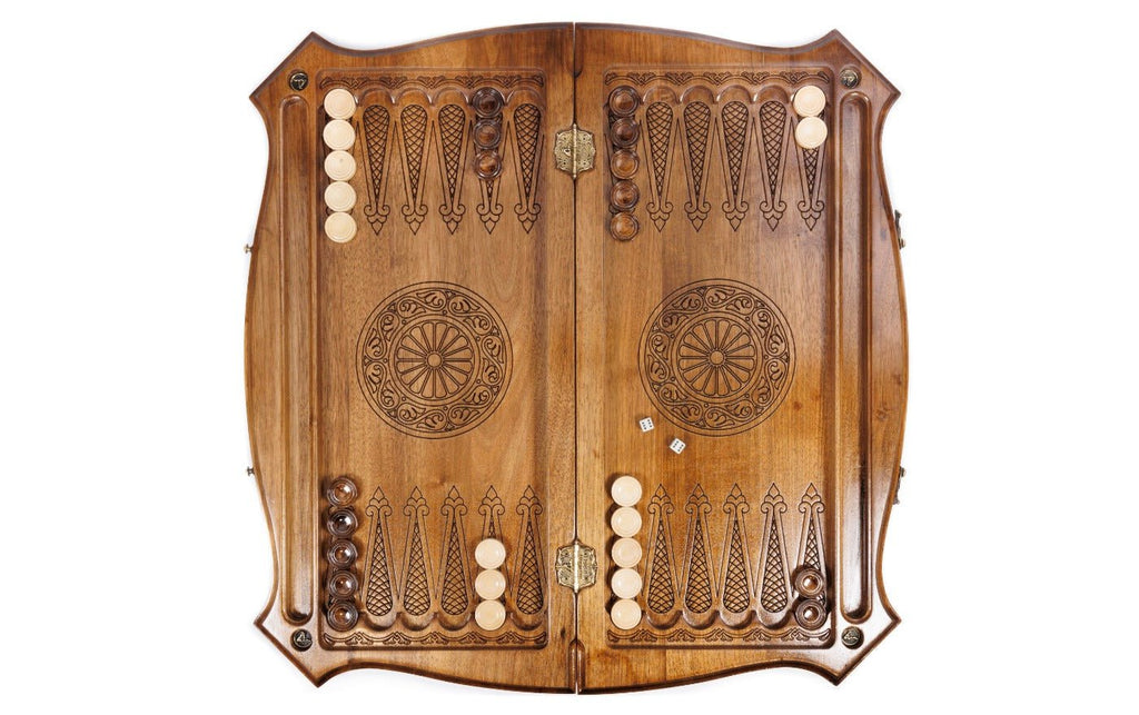 Ornamental Carved Wooden Chess Set & Backgammon 60 cm | 24.7" - Unumperfectus