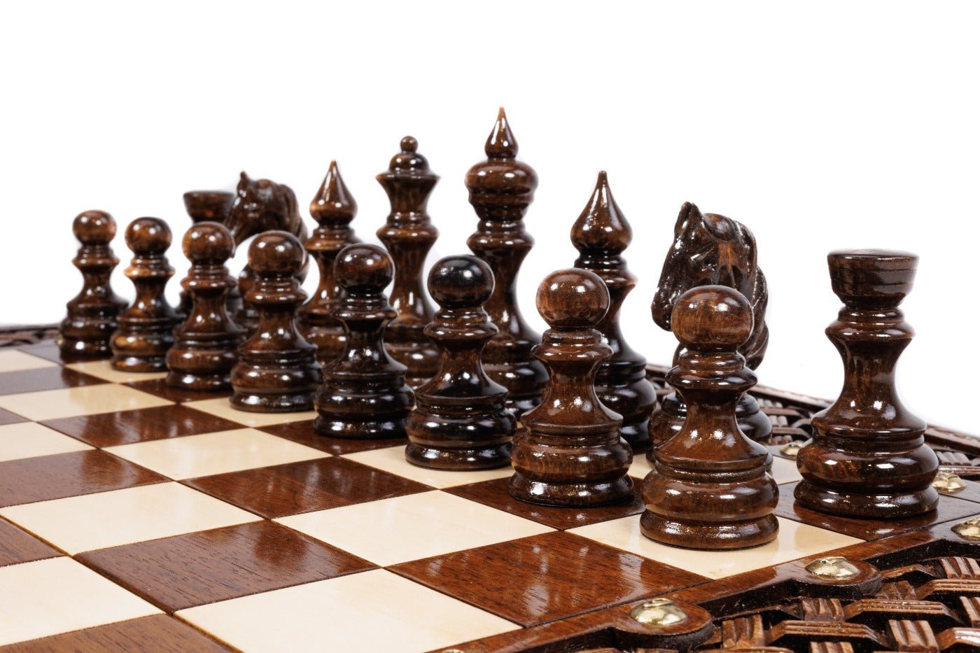 Ornamental Carved Wooden Chess Set & Backgammon 60 cm | 24.7" - Unumperfectus