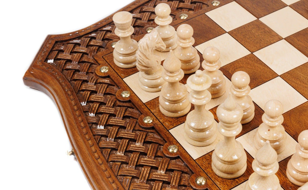 Ornamental Carved Wooden Chess Set & Backgammon 60 cm | 24.7" - Unumperfectus