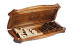 Ornamental Carved chess and backgammon set - close-up of the playing squares