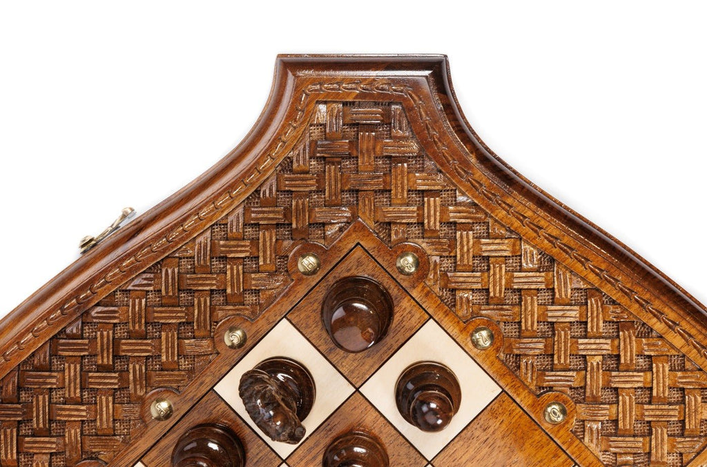 Ornamental Carved Wooden Chess Set & Backgammon 60 cm | 24.7" - Unumperfectus