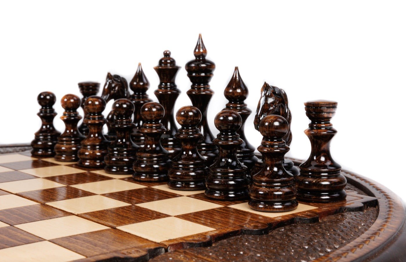 Wooden Carved Chess Set - Circular 40 cm | 15.6" - Unumperfectus