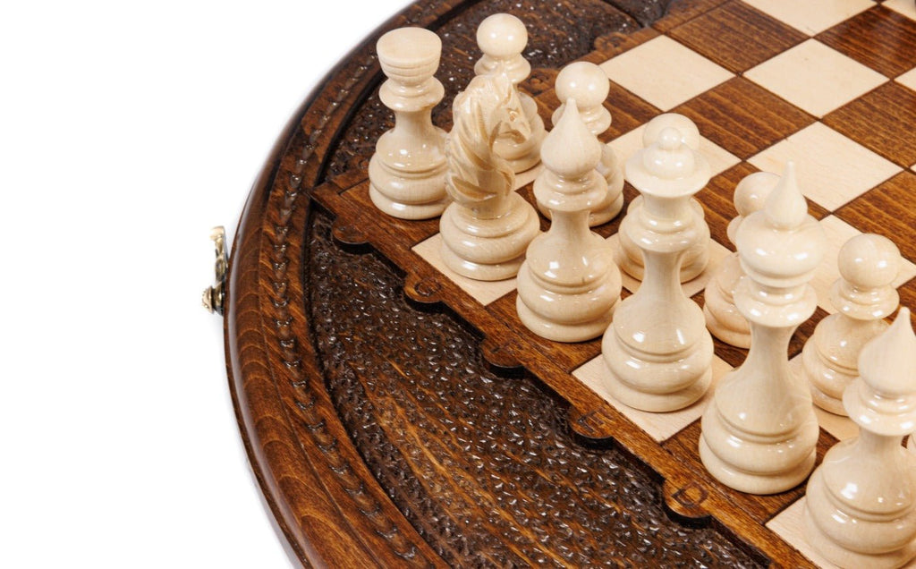 Wooden Carved Chess Set - Circular 40 cm | 15.6" - Unumperfectus