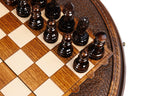 Carved Circular chess set - angled view showing the craftsmanship