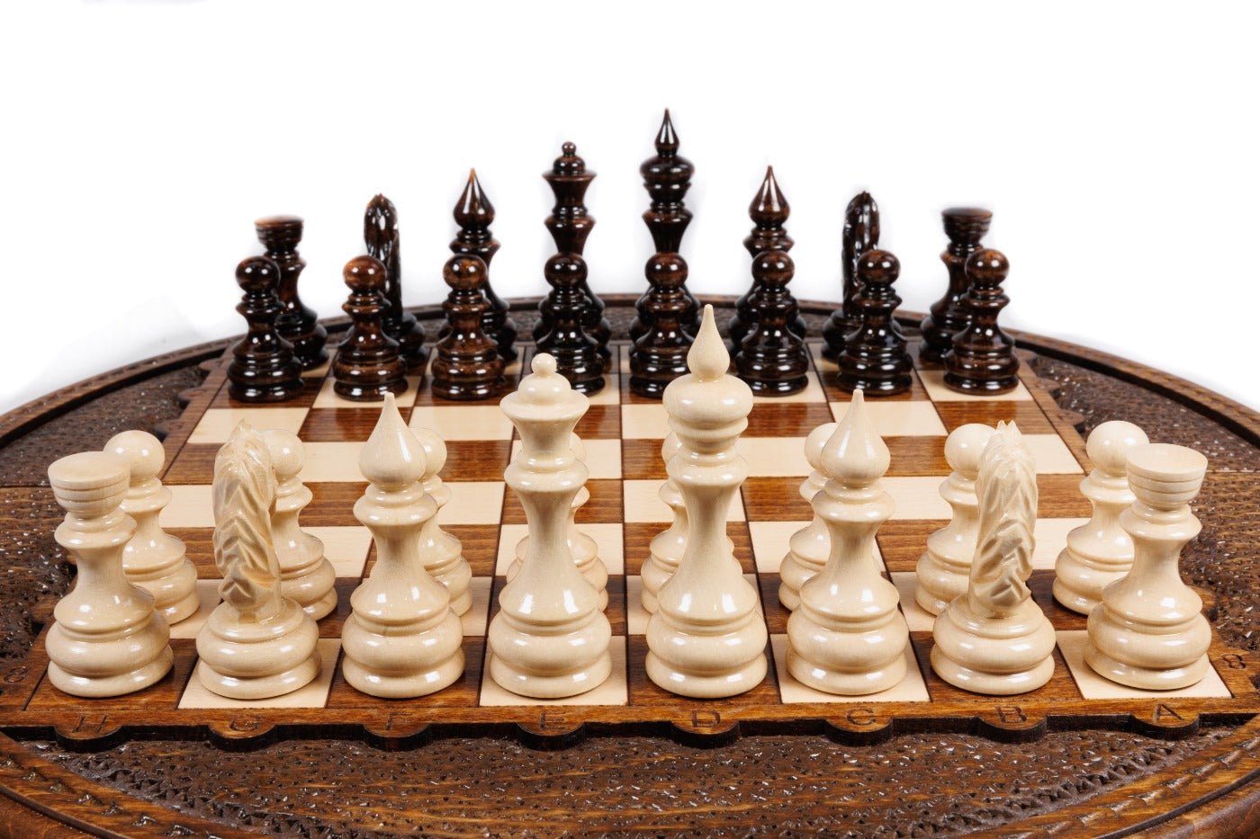 Wooden Carved Chess Set - Circular 40 cm | 15.6" - Unumperfectus