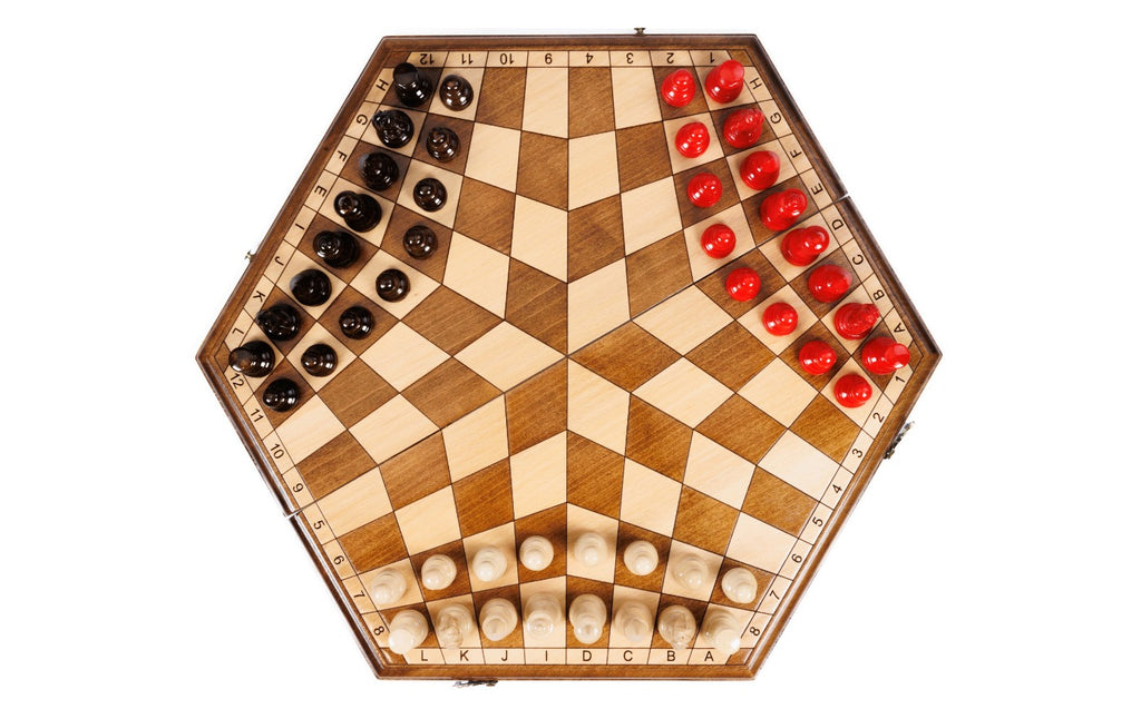 Three Player Chess Set – Carved Wooden Chess for Three Players - Unumperfectus